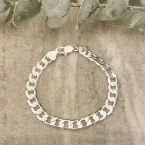 925 Sterling Silver Flat Curb Chain Bracelet 6 MM Dainty Chain Link Bracelet